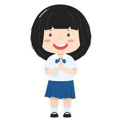 Cute thai  student girl on white background