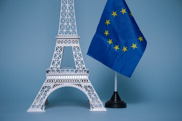 Close-up Eiffel Tower and EU flag