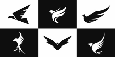 Eagles logos emblems template set mascot symbol for business or shirt design. Vector Vintage Design Element.