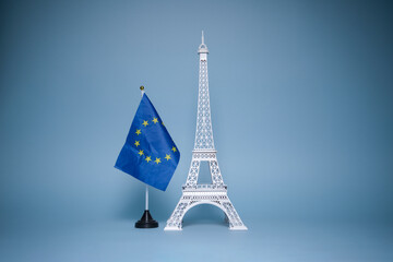 Fototapeta na wymiar Isolated Eiffel Tower and EU flag