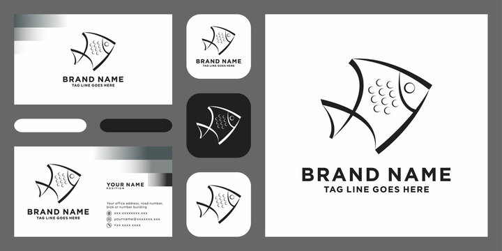 Fresh fish with water wave logo. fish logo with business card template