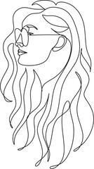 Line art woman with long hair. Line drawing girl with beautiful hair vector