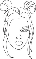 Line art woman with long hair. Line drawing girl with beautiful hair vector