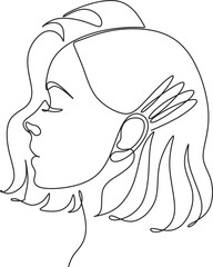 Line art woman with long hair. Line drawing girl with beautiful hair vector