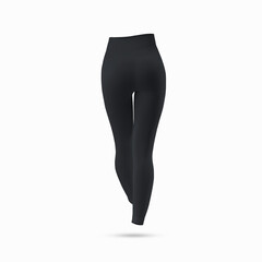 Mockup of black women's leggings with straight beautiful legs, pants 3D rendering, isolated on background, back view.