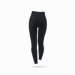 Mockup of black women's leggings with beautiful legs, sportswear 3D rendering, isolated on background, back view.