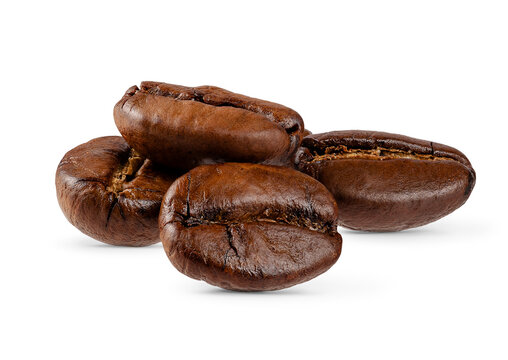 Heap Of Coffee Beans With Clipping Path On White Background.