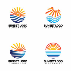 Sunset beach logo  symbol vector illustration design template.