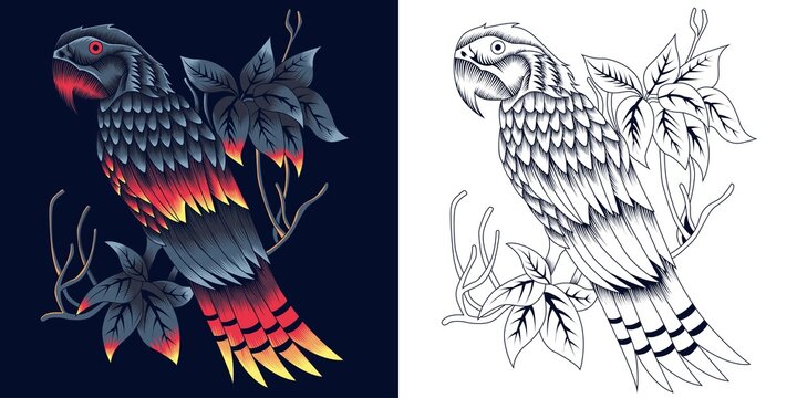Mythical parrot with sacred geometry pattern