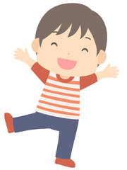 笑顔でバンザイする男の子のイラスト