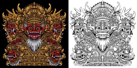 barong balinese mask vector illustration in detailed style