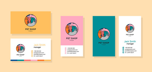 Vertical horizontal business card pet animal shop store veterinary clinic logo