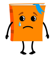 Cute cry sad book. Crying textbook. Vector flat cartoon character illustration icon design.Isolated on white background. Book, education concept. Vector illustration isolated on white background