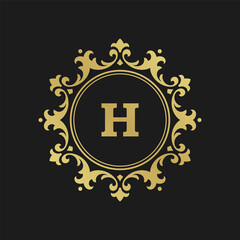 Luxury monogram logo template vector object for logotype or badge design. Trendy vintage royal ornament frame illustration, good for fashion boutique, alcohol or hotel brand.