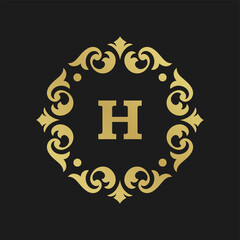 Luxury monogram logo template vector object for logotype or badge design. Trendy vintage royal ornament frame illustration, good for fashion boutique, alcohol or hotel brand.