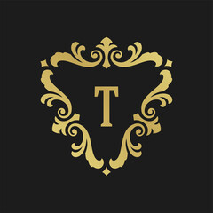 Luxury monogram logo template vector object for logotype or badge design. Trendy vintage royal ornament frame illustration, good for fashion boutique, alcohol or hotel brand.