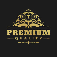 Luxury logo design template vector illustration. Victorian vignettes ornament shapes for logotype or badge design. Good for fashion boutique, alcohol or restaurant branding.