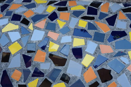 Floor mosaic made out of broken tiles in Basque country, Spain. Minimalistic design, concept of recycling