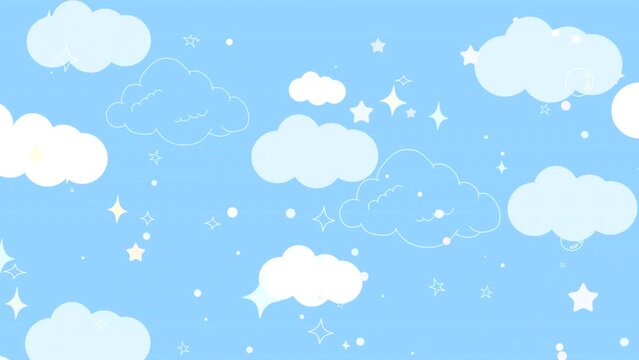 Looped cartoon doodle white clouds in the blue sky animation