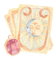tarot cards watercolor illustratiom isolated on white background