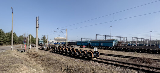 Fototapeta na wymiar A fragment of the railway infrastructure in Tarnowskie Gory