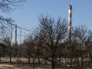 High chimneys of zinc and lead smelters