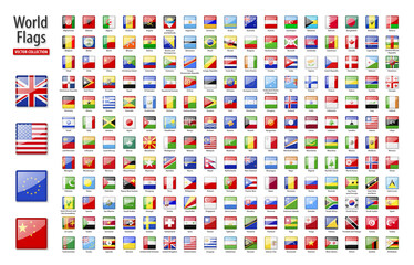 Fototapeta na wymiar Flags of the world - vector set of square, glossy icons.