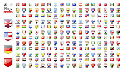 Flags of the world - vector set of pentagonal, glossy icons.