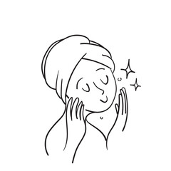 hand drawn doodle beautiful woman face Skin care and beauty skin illustration vector