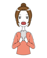 スマホを持った驚いた表情の女性のイラスト