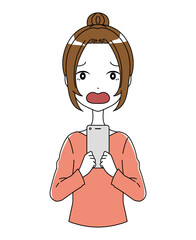 スマホを持った困った表情の女性のイラスト