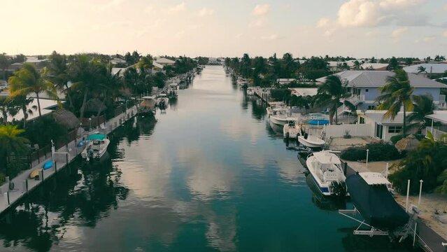 High up aerial view of Key Colony Beach is a municipality in the middle of the Florida Keys, Monroe County, Florida, United States.