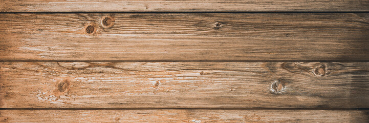 Textured abstract brown backgroun. Wooden old wall. Top view. Banner.