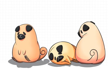 Family of dog pug take a nap together