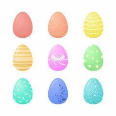 Set of cute colorful  Easter eggs on white background, decorative vector elements collection