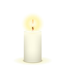 Brennende weiße Kerze,
Vektor Illustration isoliert auf weißem Hintergrund
