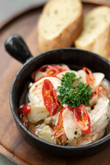 spicy shrimp in garlic and chilli pepper seafood tapas restaurant