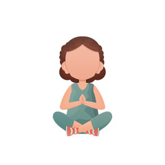 Little girl sits in the lotus position. Isolated on white background. Vector.