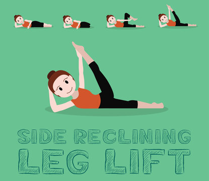 Yoga Tutorial Side Reclining Leg Lift Cute Cartoon Vector Illustration