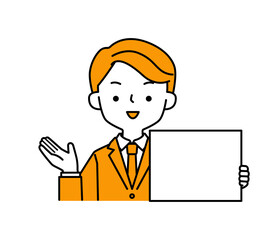 ホワイトボードを持って説明するビジネスマンのシンプルなイラスト