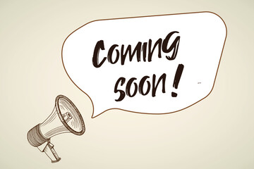 Coming soon speech bubble. Loudspeaker. Banner for business, marketing and advertising. Vector illustration.