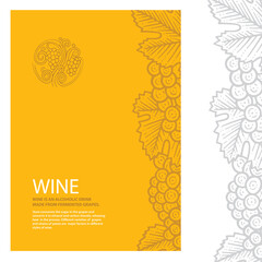 Grape and wine vintage style illustrations. Wine list design template. Wine theme cover design for brochures, posters, promotion banners, menus, book, magazine, booklet, flyer. Part of set.