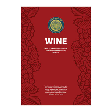 Grape And Wine Vintage Style Illustrations. Wine List Design Template. Wine Theme Cover Design For Brochures, Posters, Promotion Banners, Menus, Book, Magazine, Booklet, Flyer. Part Of Set.