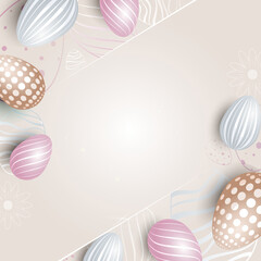 Easter template with Easter decorative colorful eggs on pink beige background