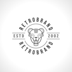 Vintage tiger face line art logotype emblem symbol. Can be used for labels, badges, stickers, logos vector illustration.