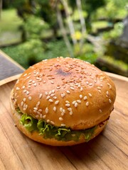 hamburger on a table