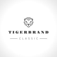 Vintage tiger face line art logotype emblem symbol. Can be used for labels, badges, stickers, logos vector illustration.