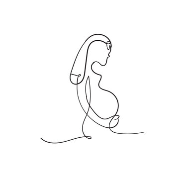 picture of pregnant woman holding stomach illustration icon vector continuous line drawing