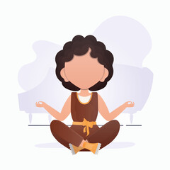 Little girl is meditating. Children's meditation. Vector illustration.