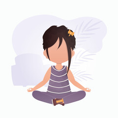 Obraz na płótnie Canvas Little girl is meditating. Yoga kids. Cartoon style.